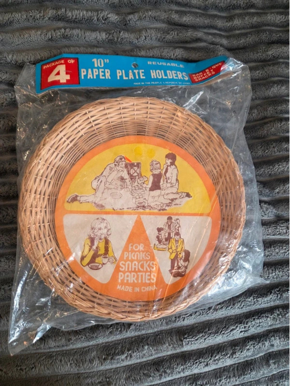 Vintage 10-inch woven bamboo or wicker paper plate holders